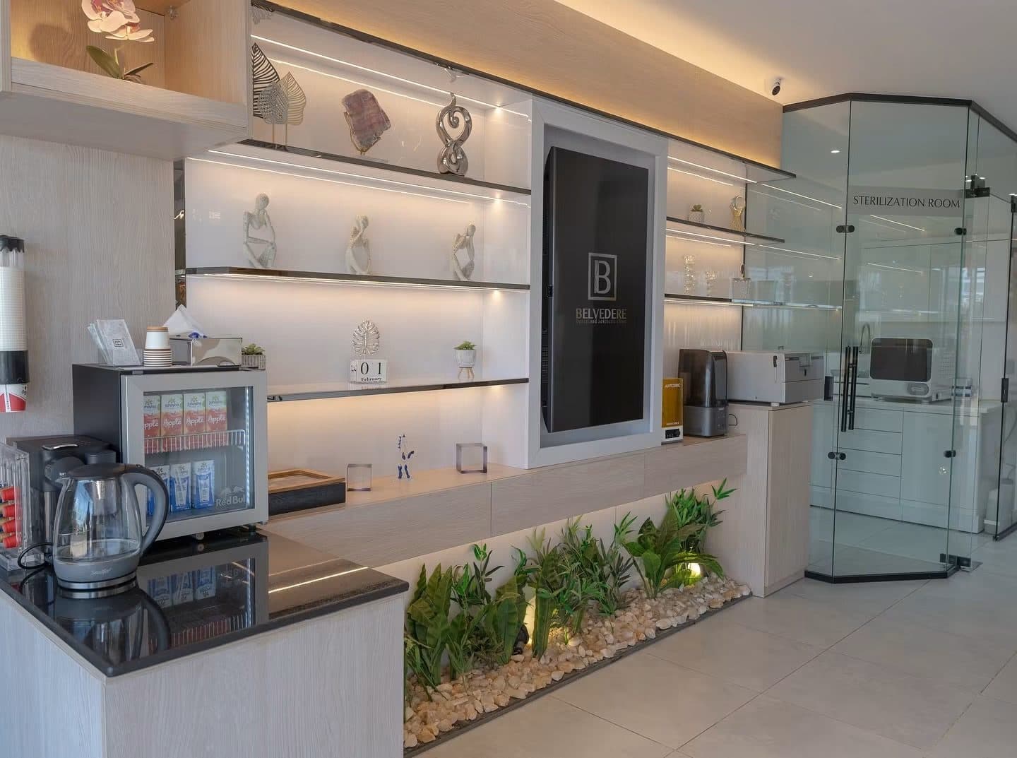 Belvedere Clinic interior with display wall and sterilization room