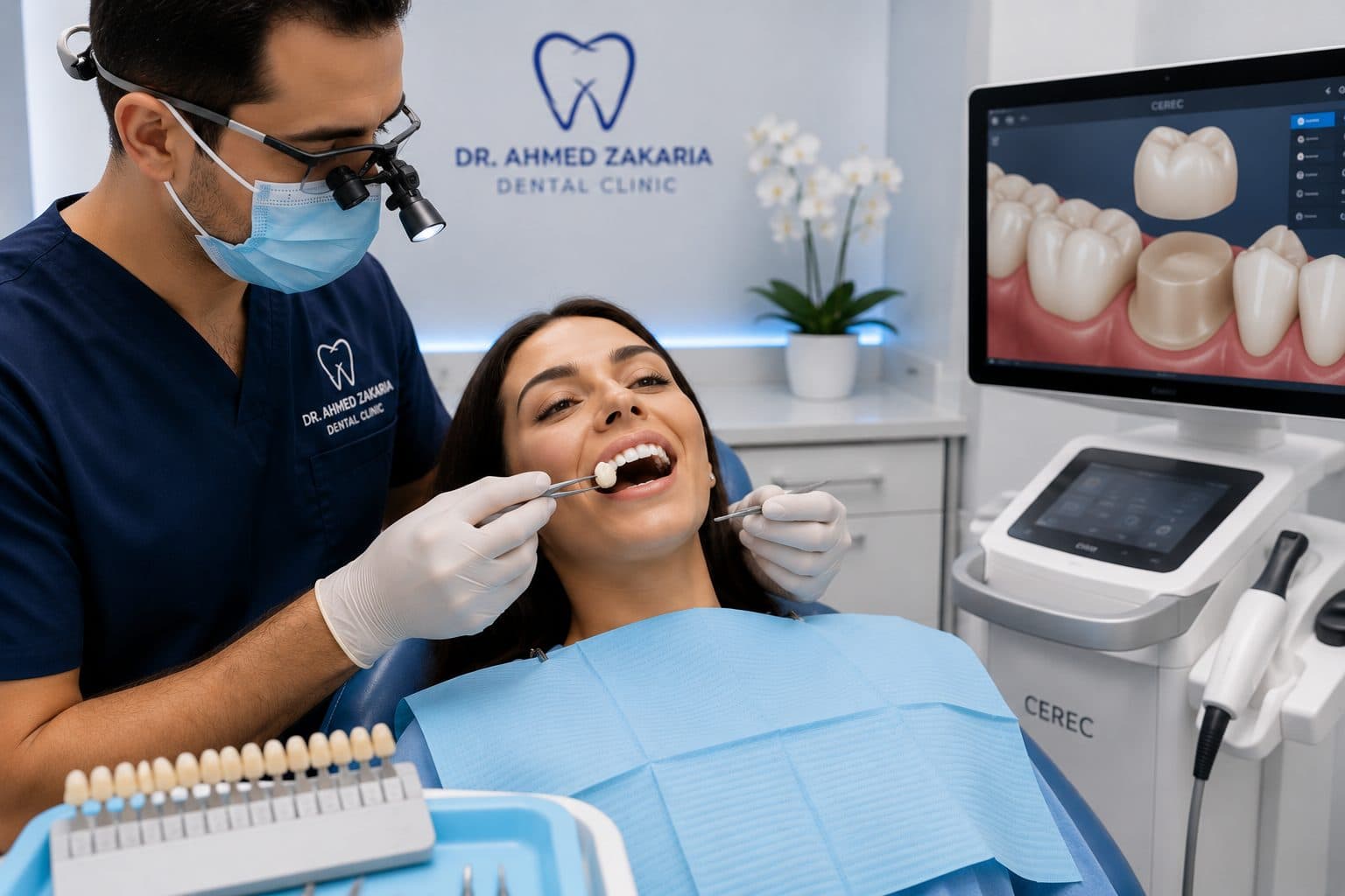 Ceramic crown shade matching with the dentist