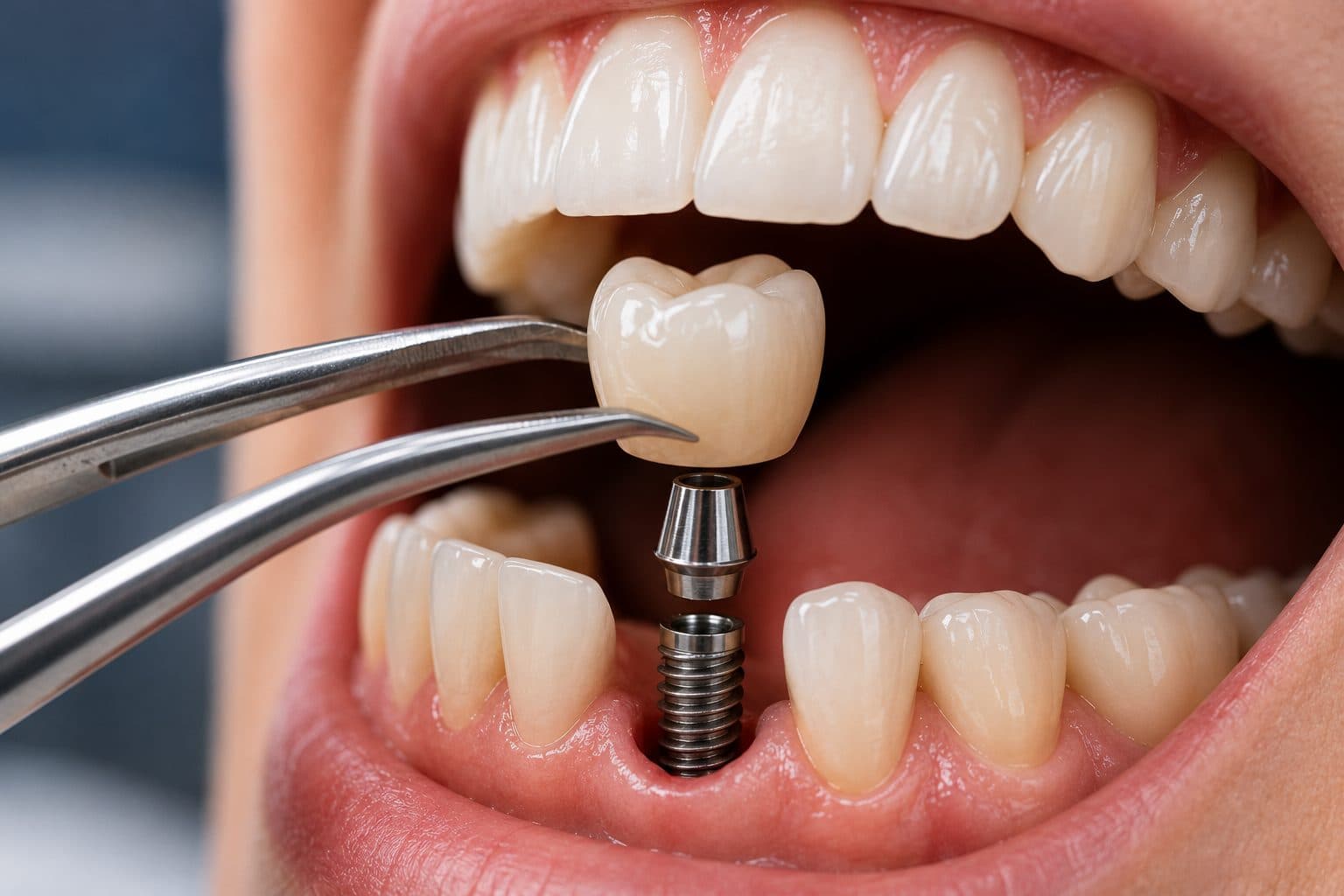 Dental implant with crown — permanent tooth replacement